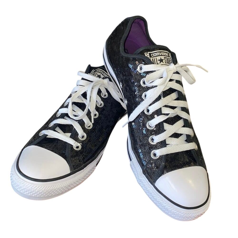 Converse Chuck Taylor All Star Low Top Black Sequin Unisex Sneakers Sz 11 Womens